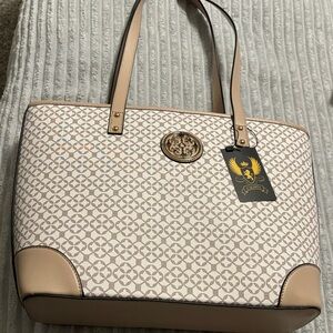 Calista Chic Beige/Tan Patterned Tote Shoulder Bag New